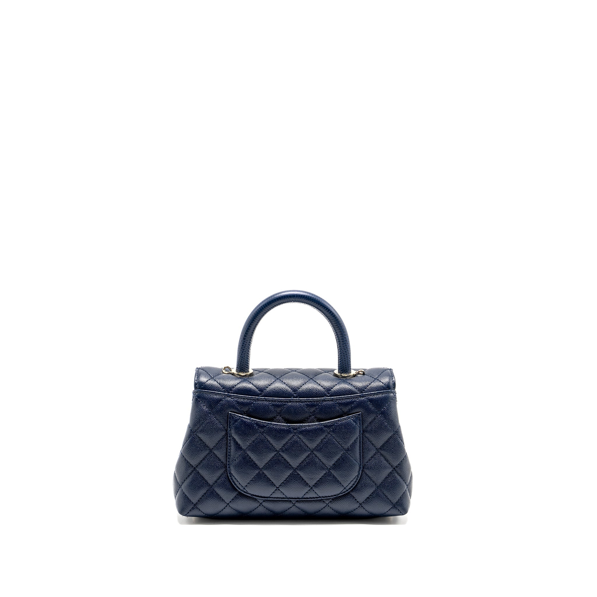 CHANEL Small Coco With Lizard Embossed Handle Caviar Navy L (Microchip)