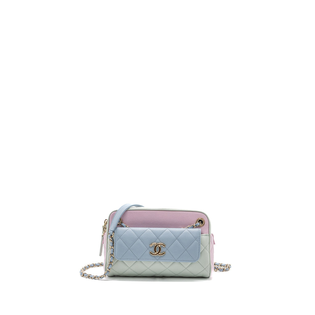 Chanel small camera bag goatskin multicolor green / blue / pink L