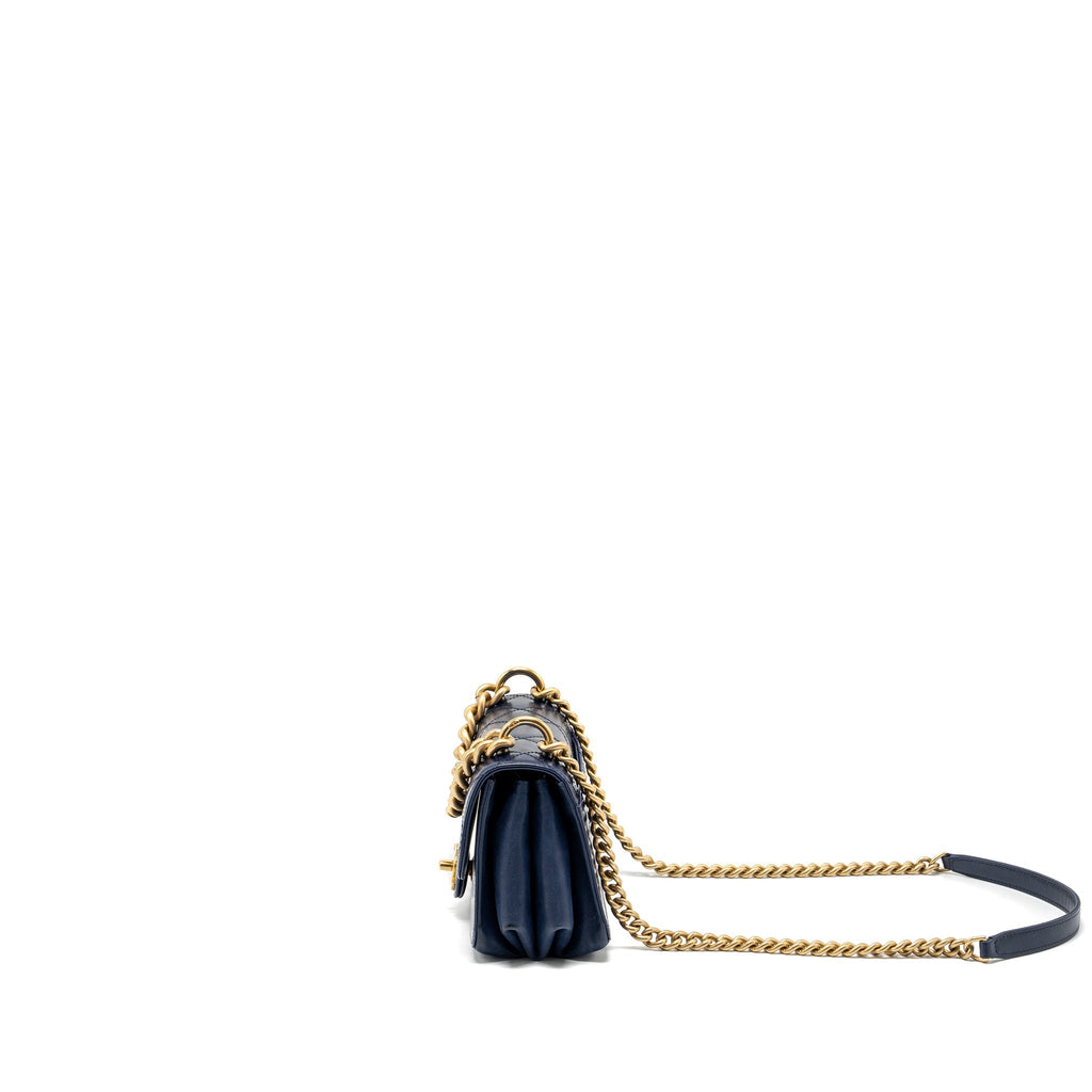 Chanel Quilted flap bag with chain handle calfskin dark blue
