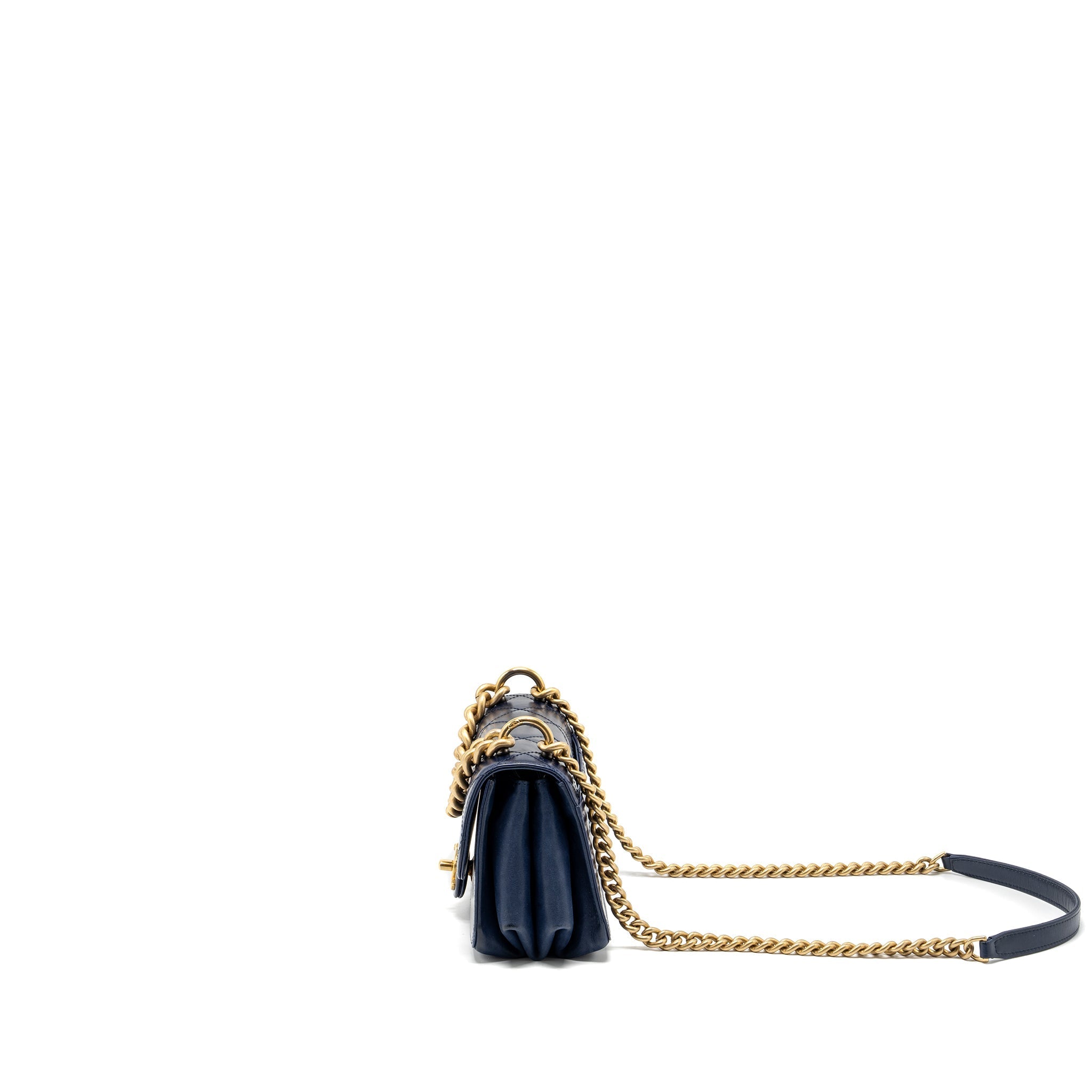Chanel Quilted flap bag with chain handle calfskin dark blue