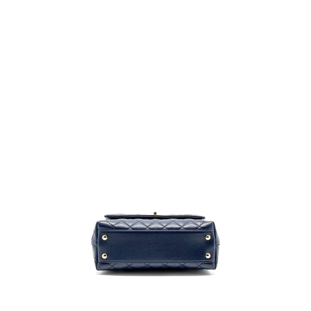 CHANEL Small Coco With Lizard Embossed Handle Caviar Navy L (Microchip)