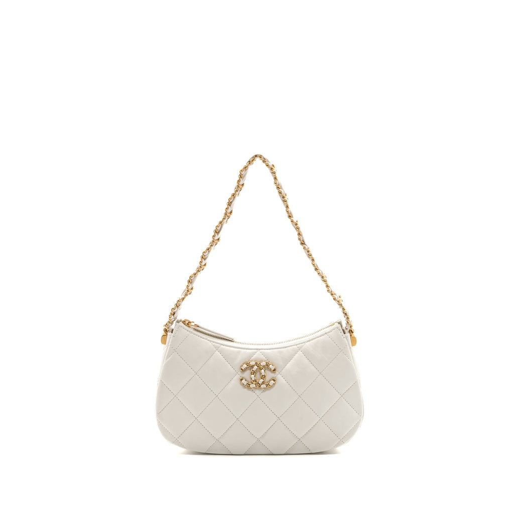 Chanel 23k Hobo Bag Calfskin White  (microchip)