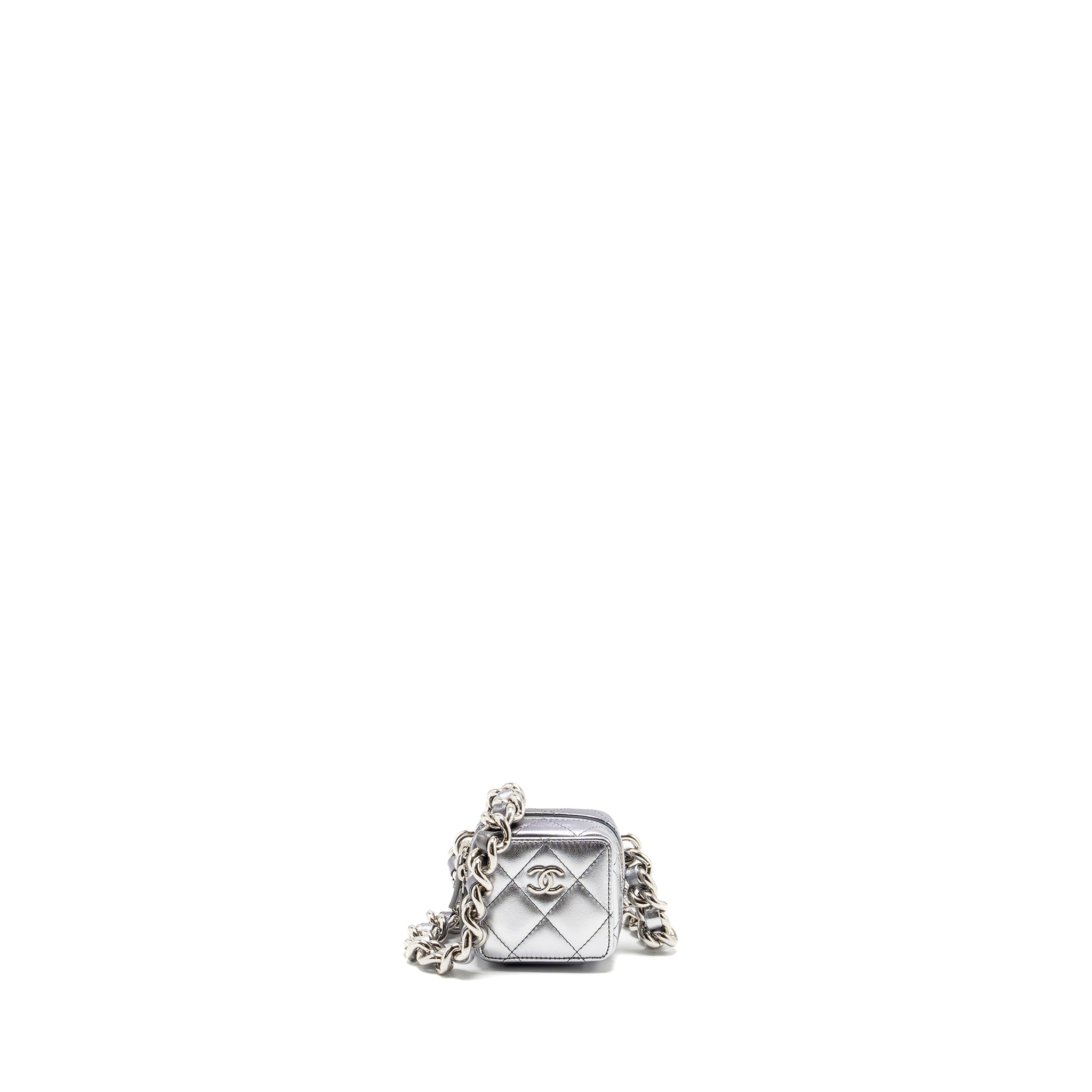 Chanel Mini Vanity with Giant Chain lambskin metallic grey