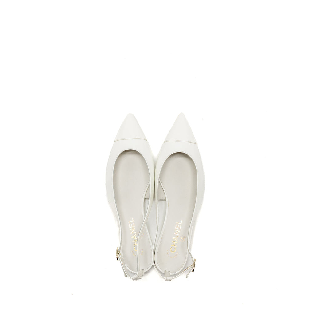 Chanel Size 39 23K Slingbacks Patent Calfskin White L