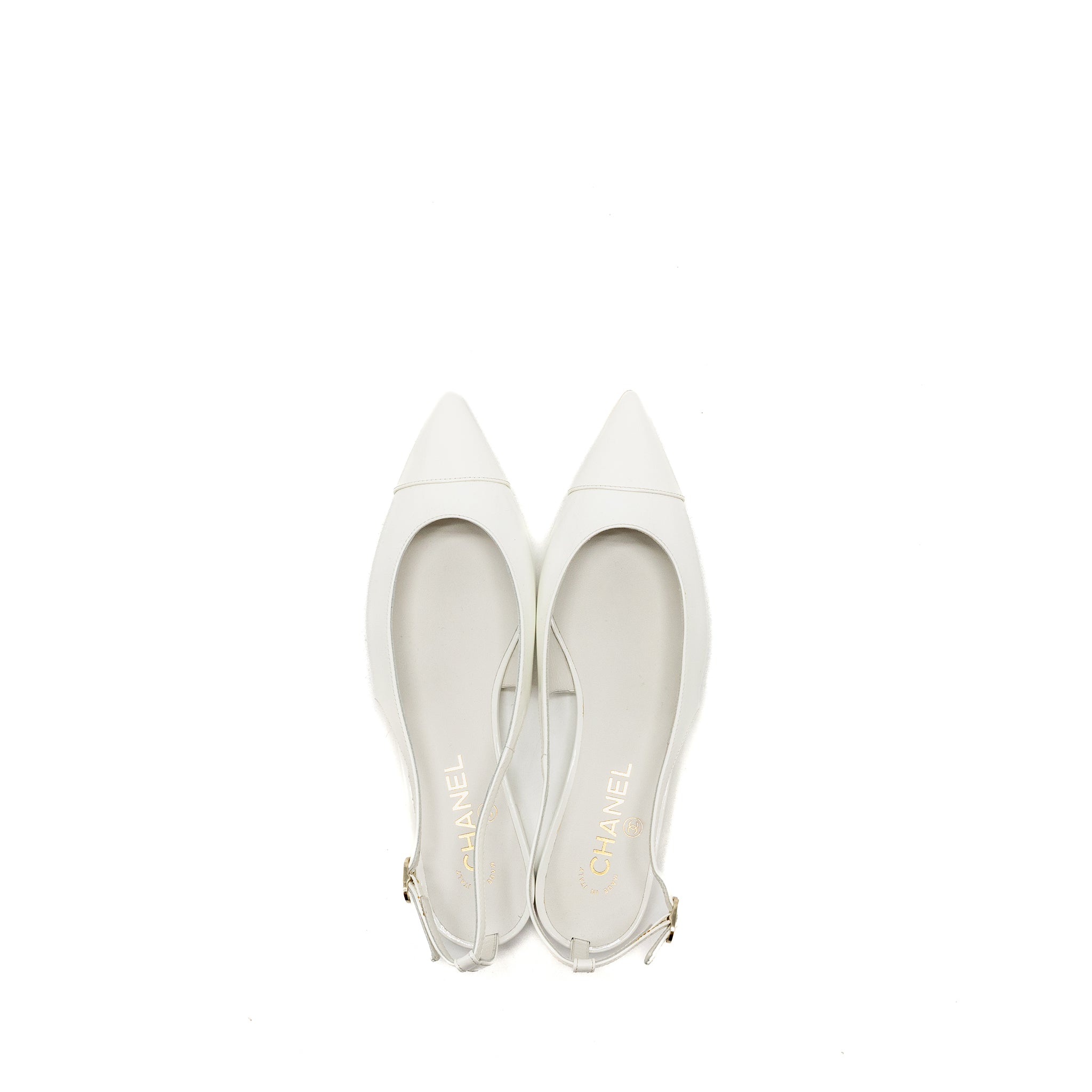 Chanel Size 39 23K Slingbacks Patent Calfskin White L