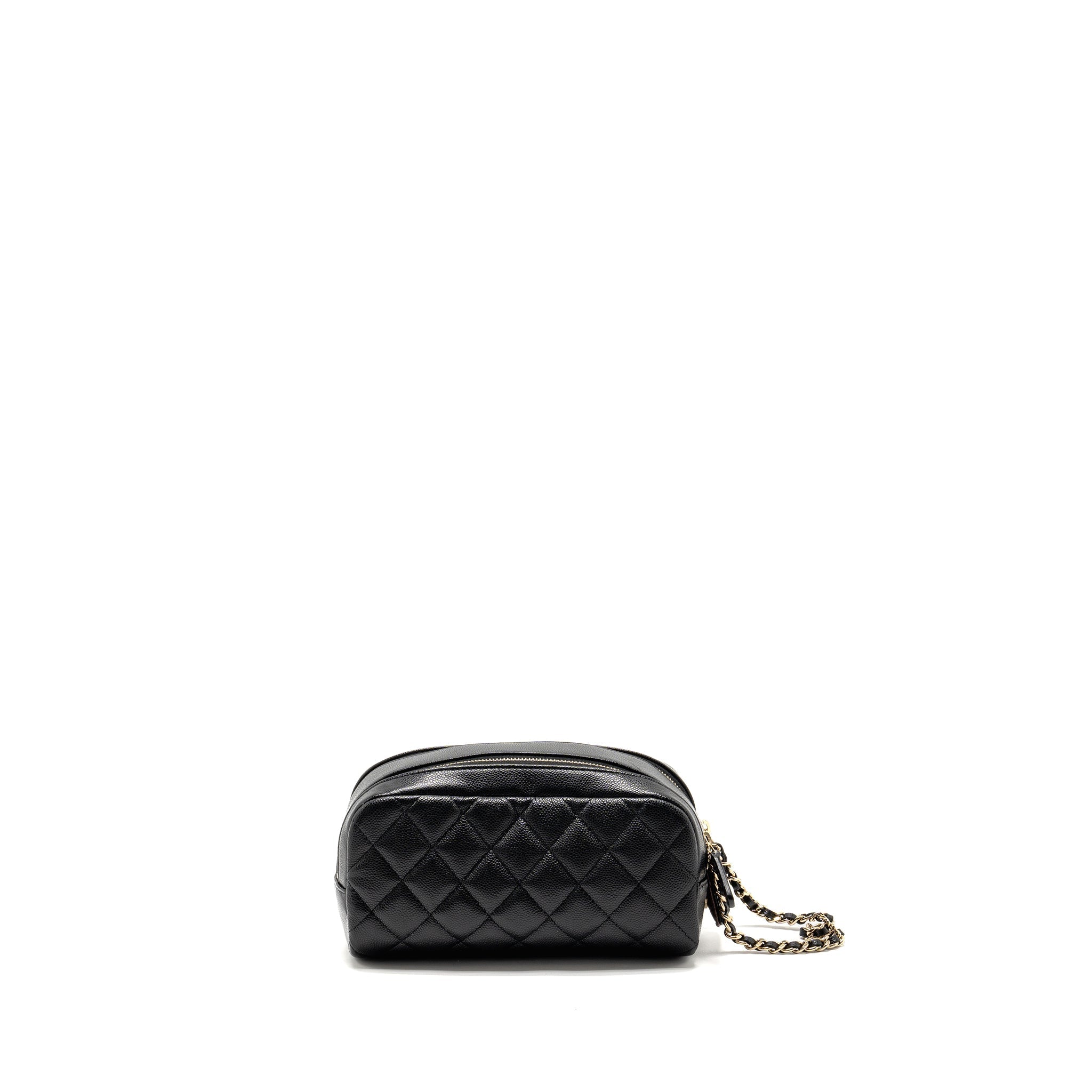 Chanel Double Zip Pouch Cosmetic Case Caviar Black  (Microchip)
