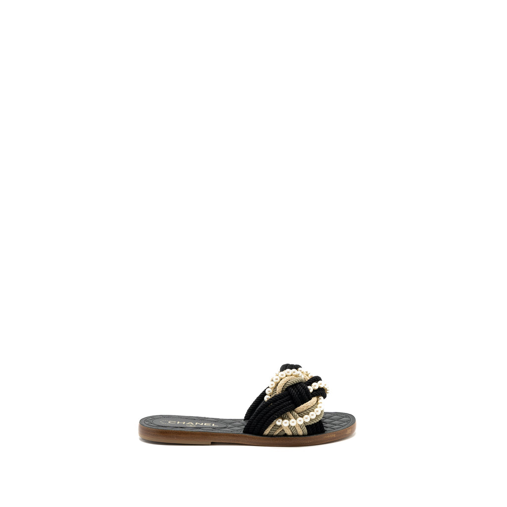 Chanel Size 37 Mules Cord/Lambskin Black