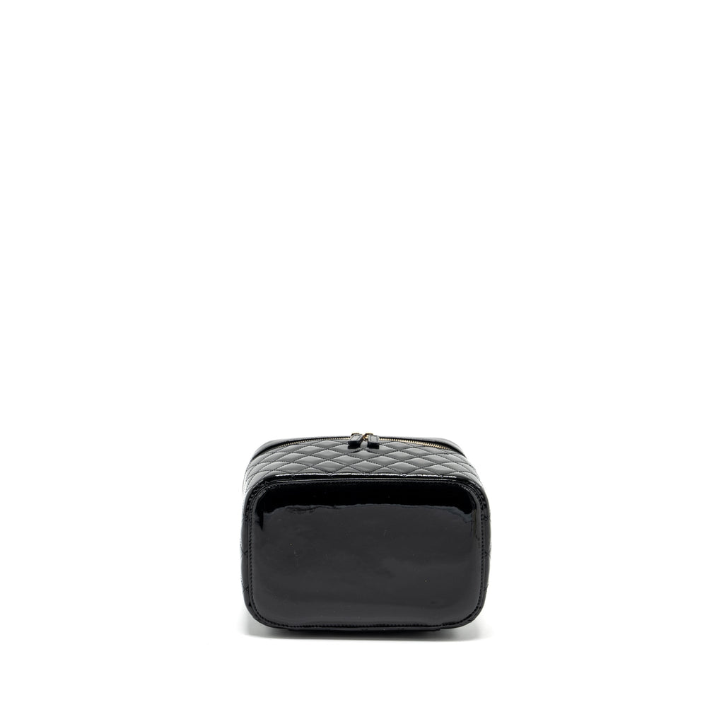 Chanel top handle vanity case patent black L