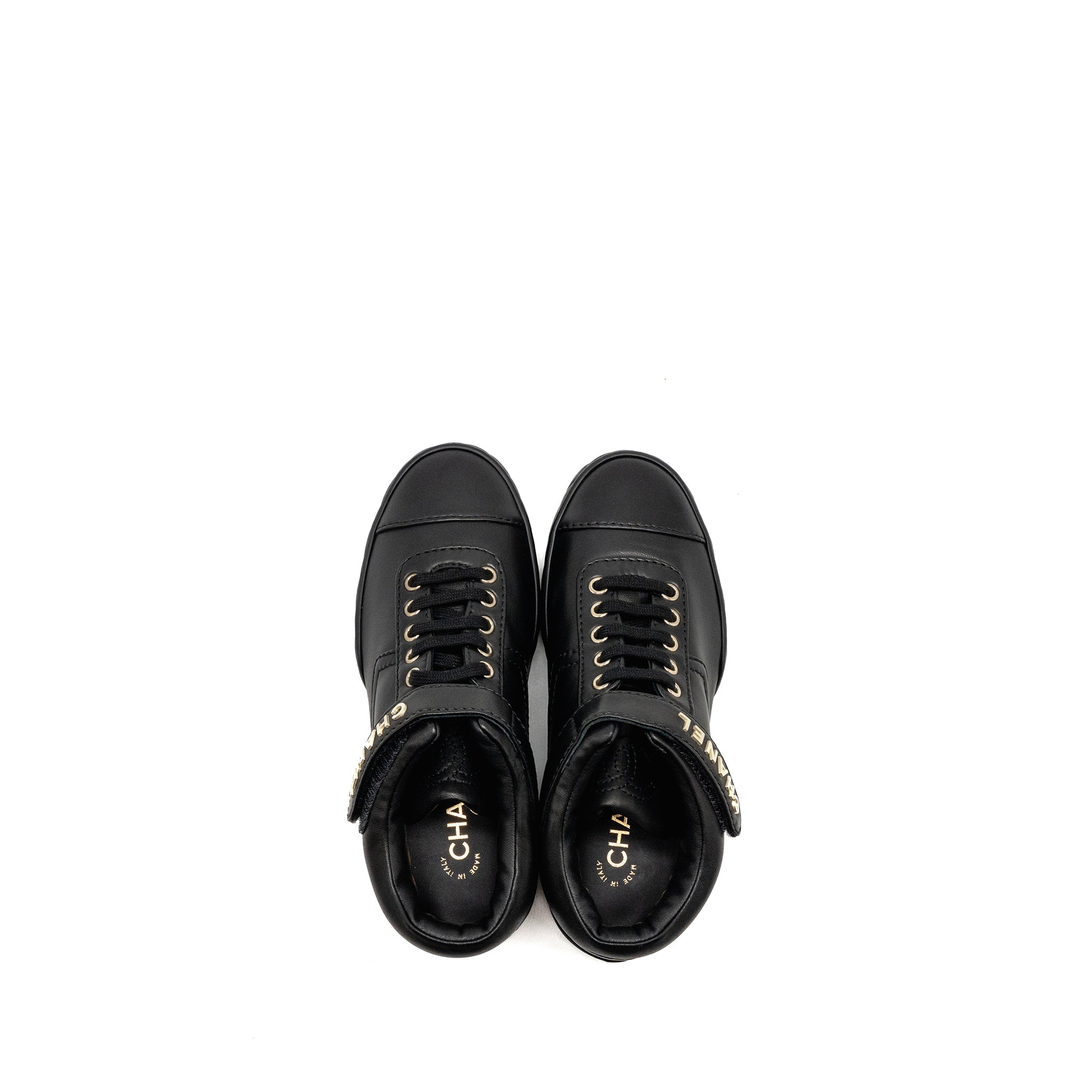 Chanel Size 37.5 23A Letter Logo Sneakers Lambskin Black L