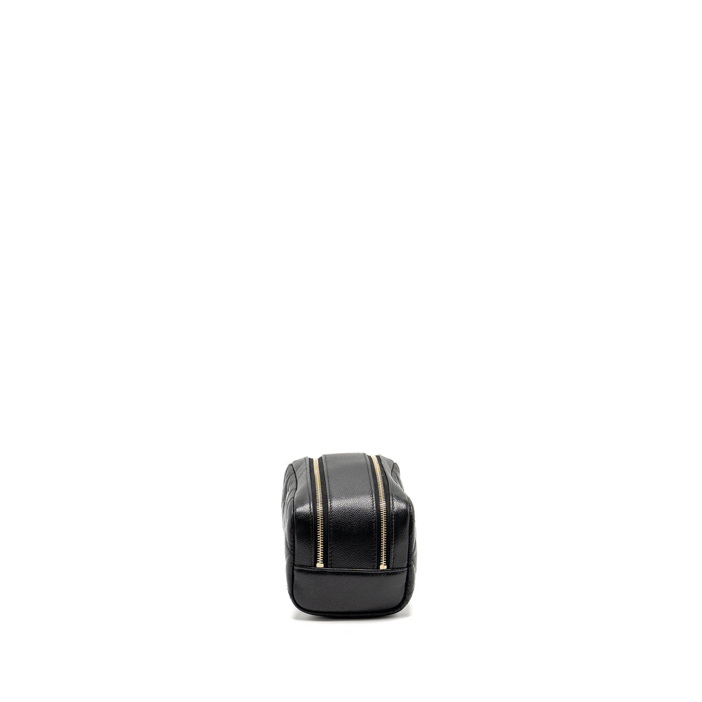 Chanel Double Zip Pouch Cosmetic Case Caviar Black  (Microchip)