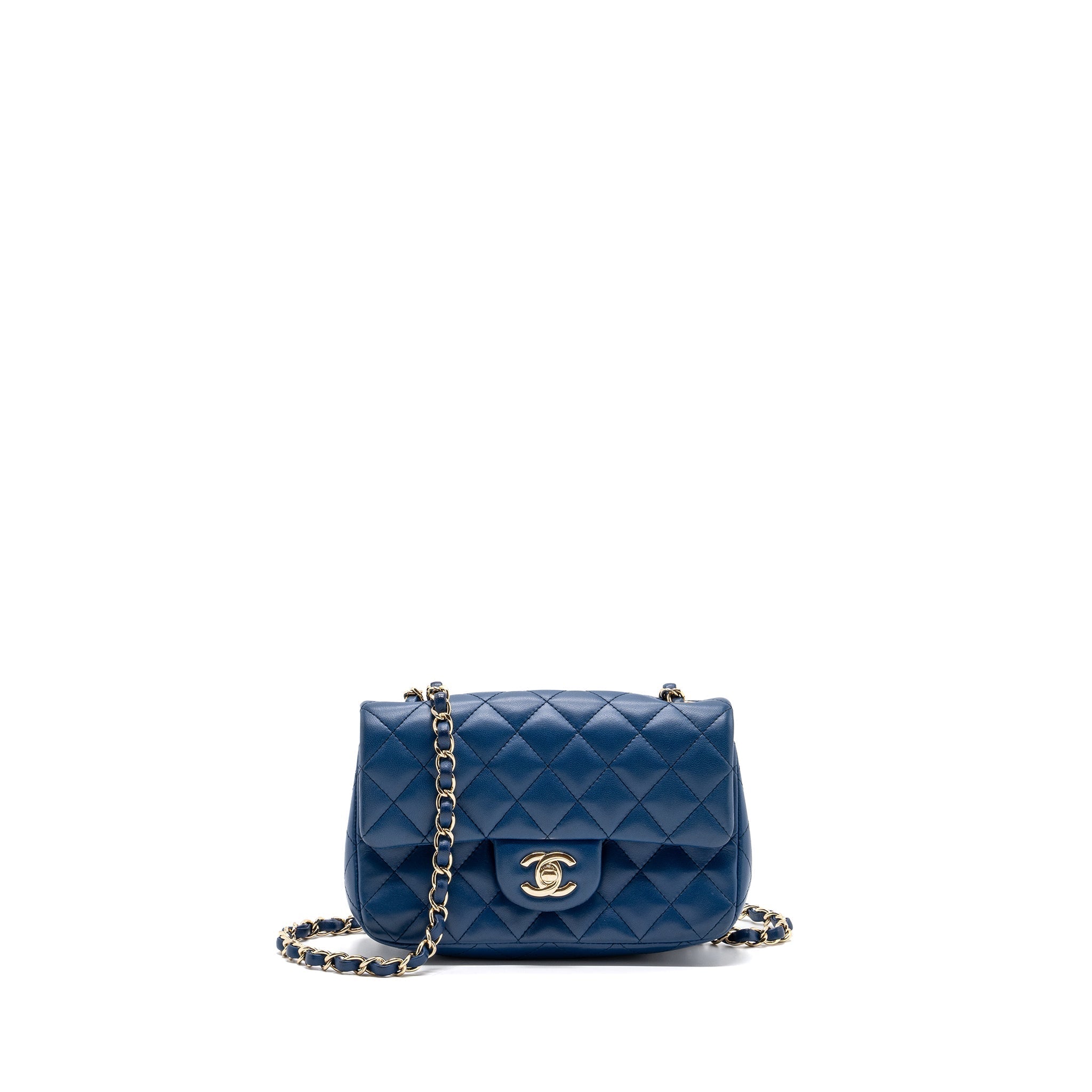 Chanel mini rectangular flap bag lambskin Blue L