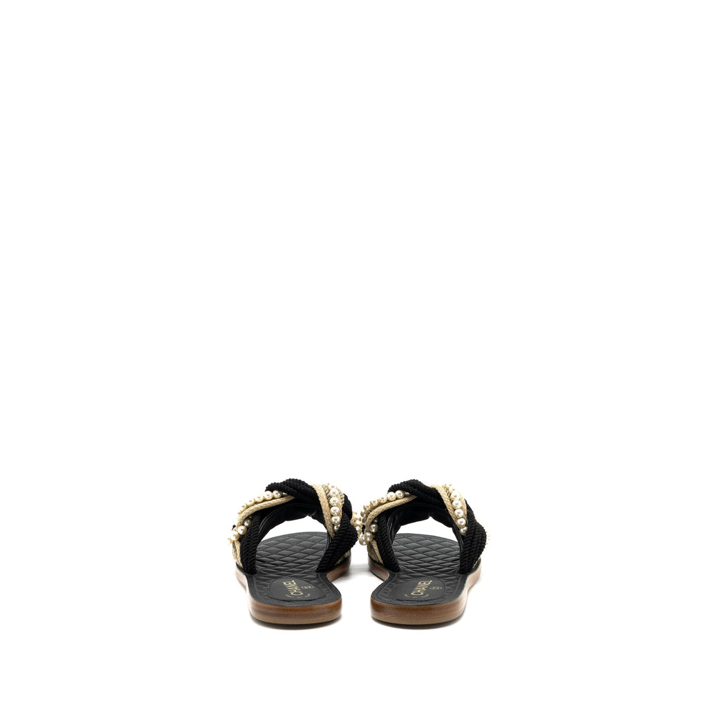 Chanel Size 37 Mules Cord/Lambskin Black