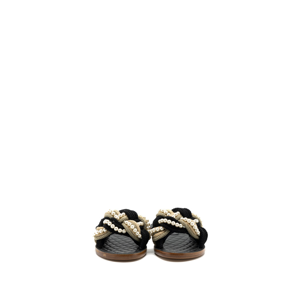 Chanel Size 37 Mules Cord/Lambskin Black