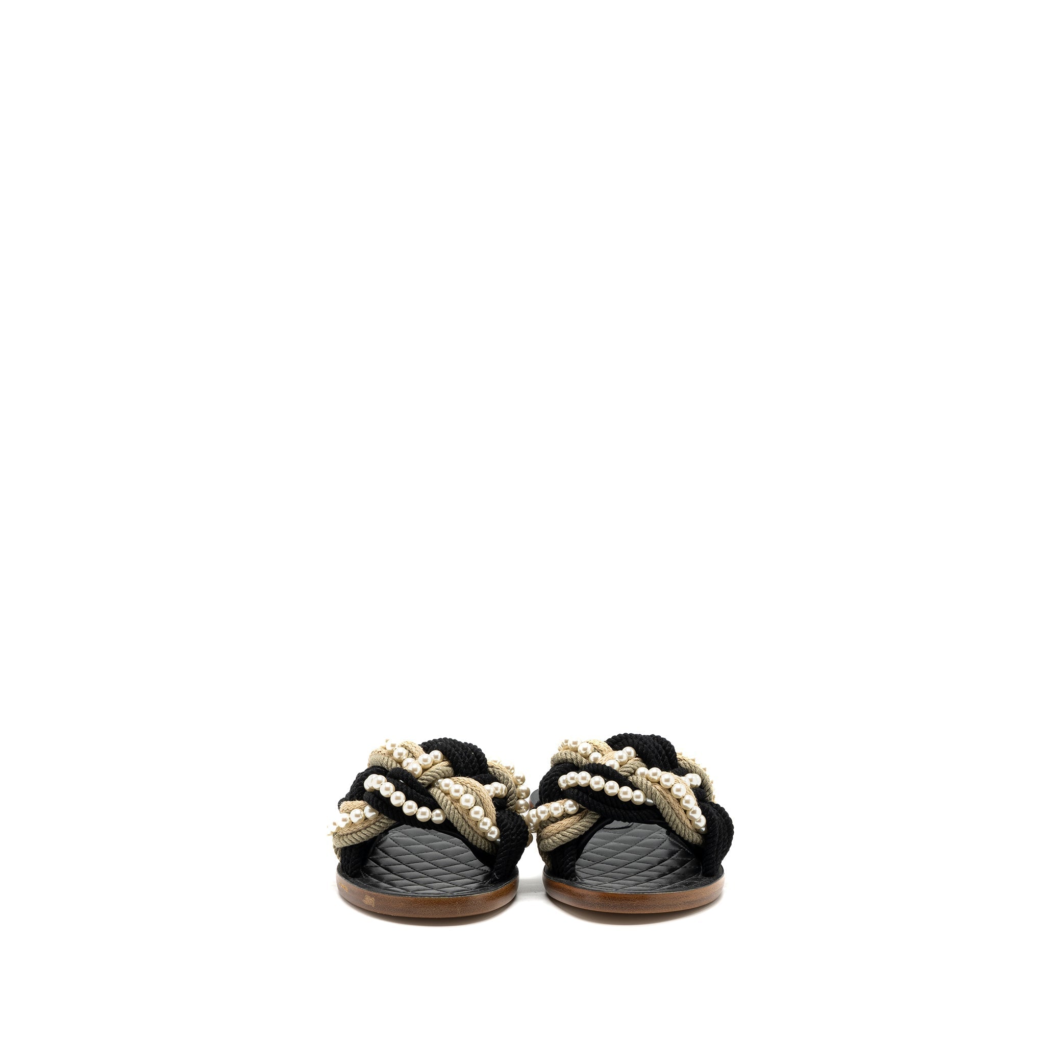 Chanel Size 37 Mules Cord/Lambskin Black