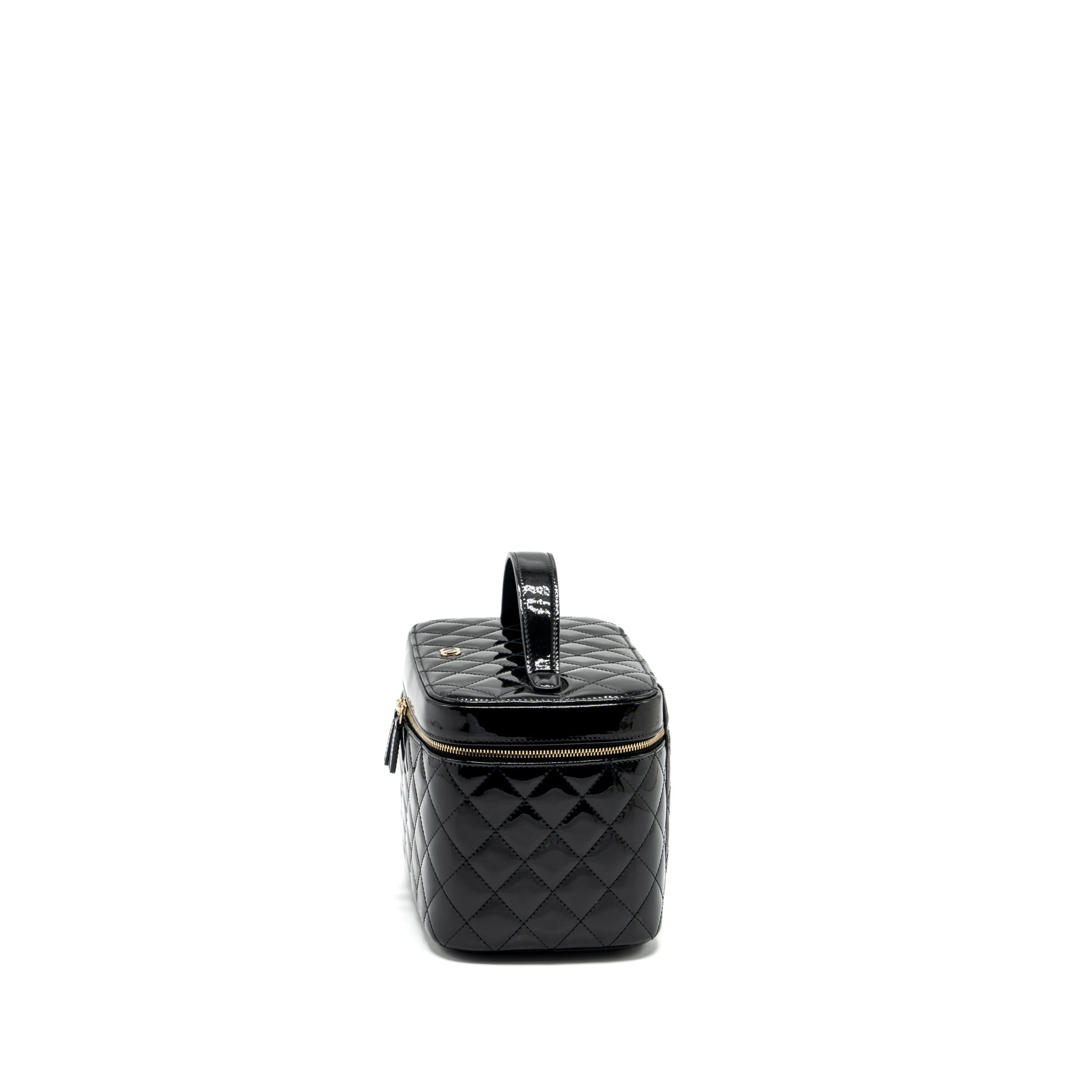 Chanel top handle vanity case patent black L