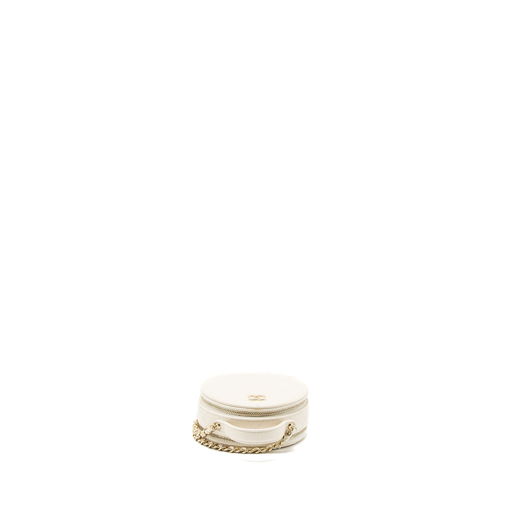 Chanel Top Handle Mini Round Vanity with Chain Caviar White L