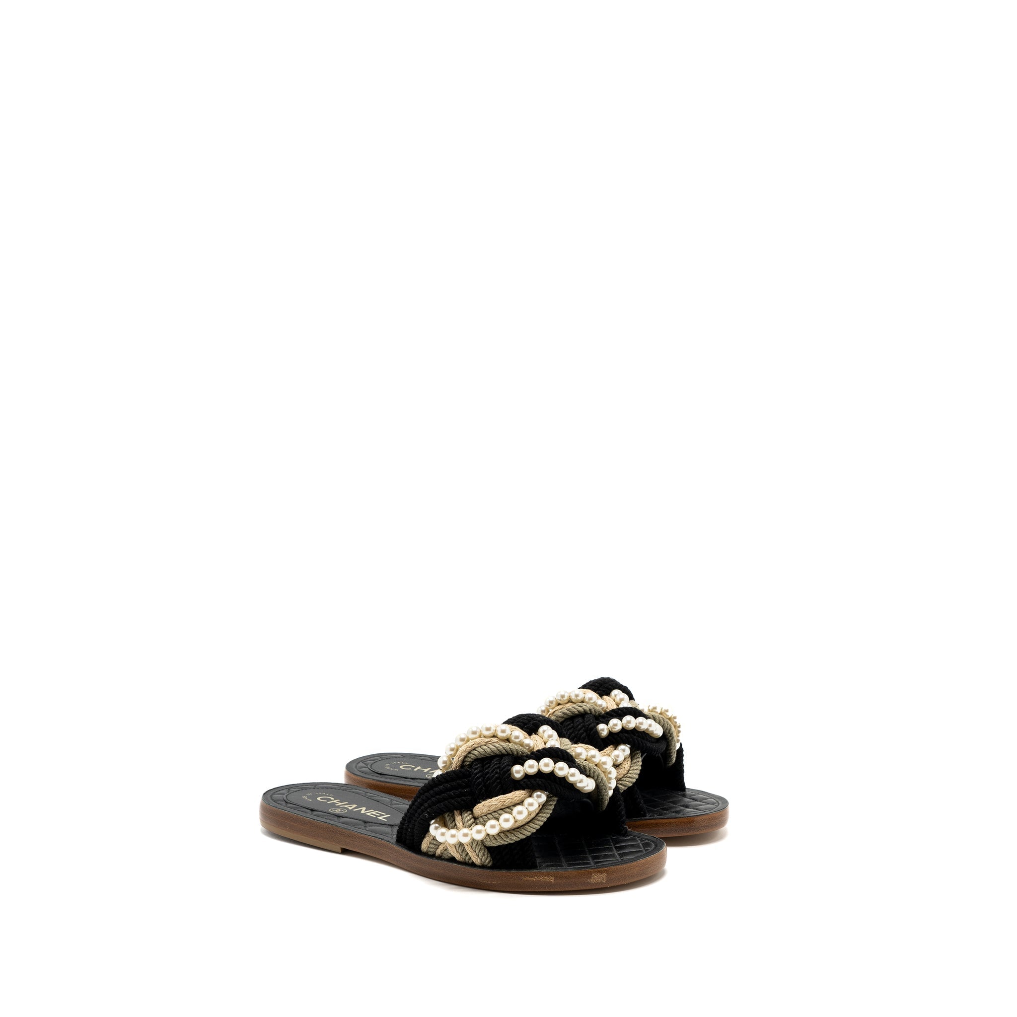 Chanel Size 37 Mules Cord/Lambskin Black