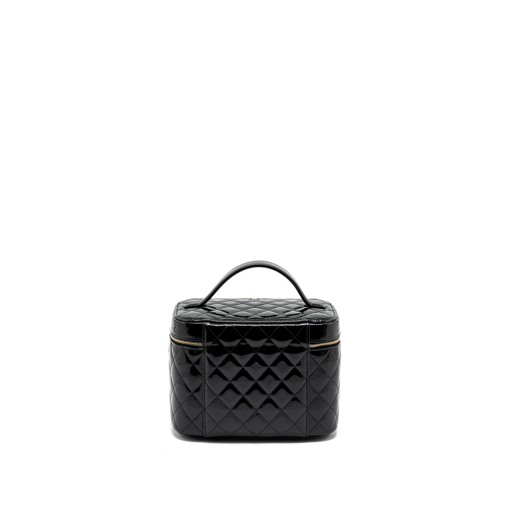 Chanel top handle vanity case patent black L