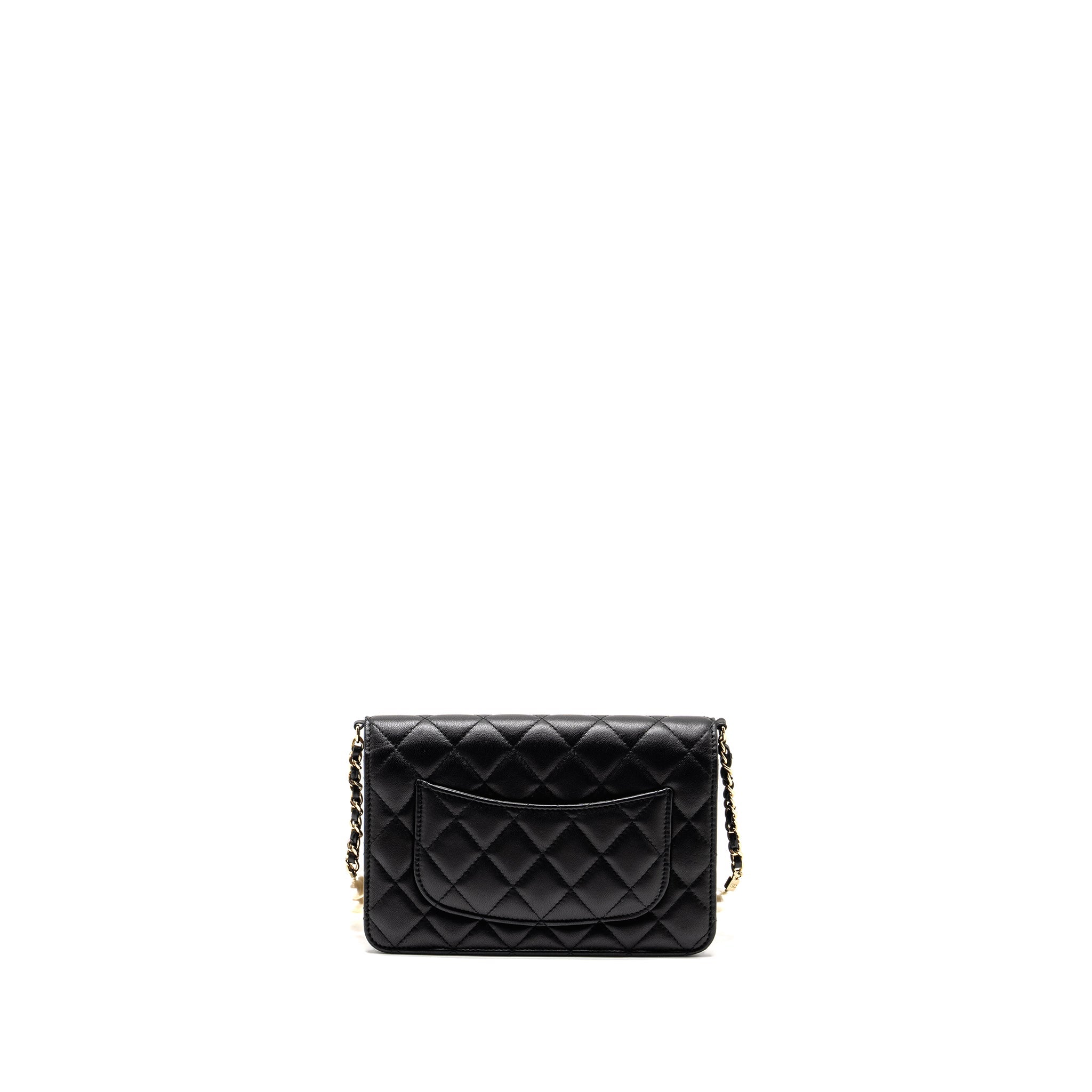 Chanel Wallet On Chain with Pearl Chain Lambskin Black L (Microchip)