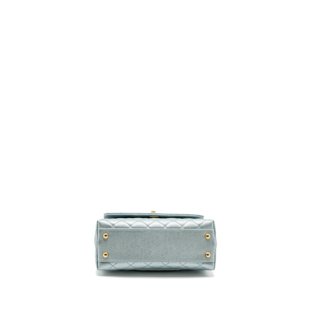 Chanel Small Coco Handle Caviar Metallic Light Blue Brushed  (Microchip)