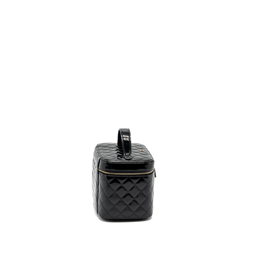Chanel top handle vanity case patent black L