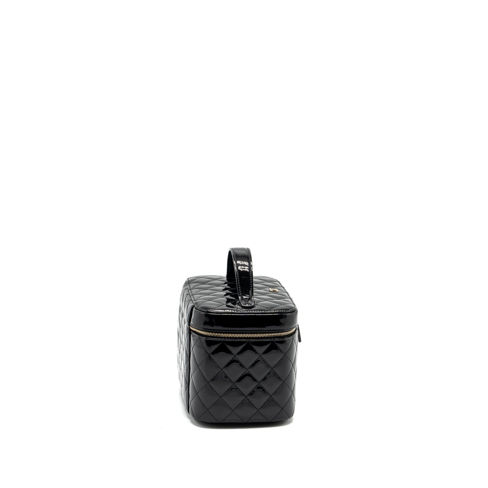 Chanel top handle vanity case patent black L