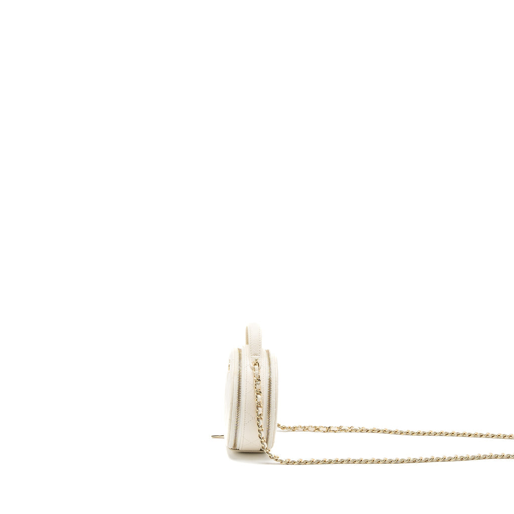 Chanel Top Handle Mini Round Vanity with Chain Caviar White L