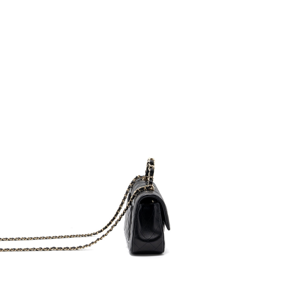 Chanel 23K Leather Chain Top Handle Mini Rectangular Flap Bag Lambskin Black L (microchip)
