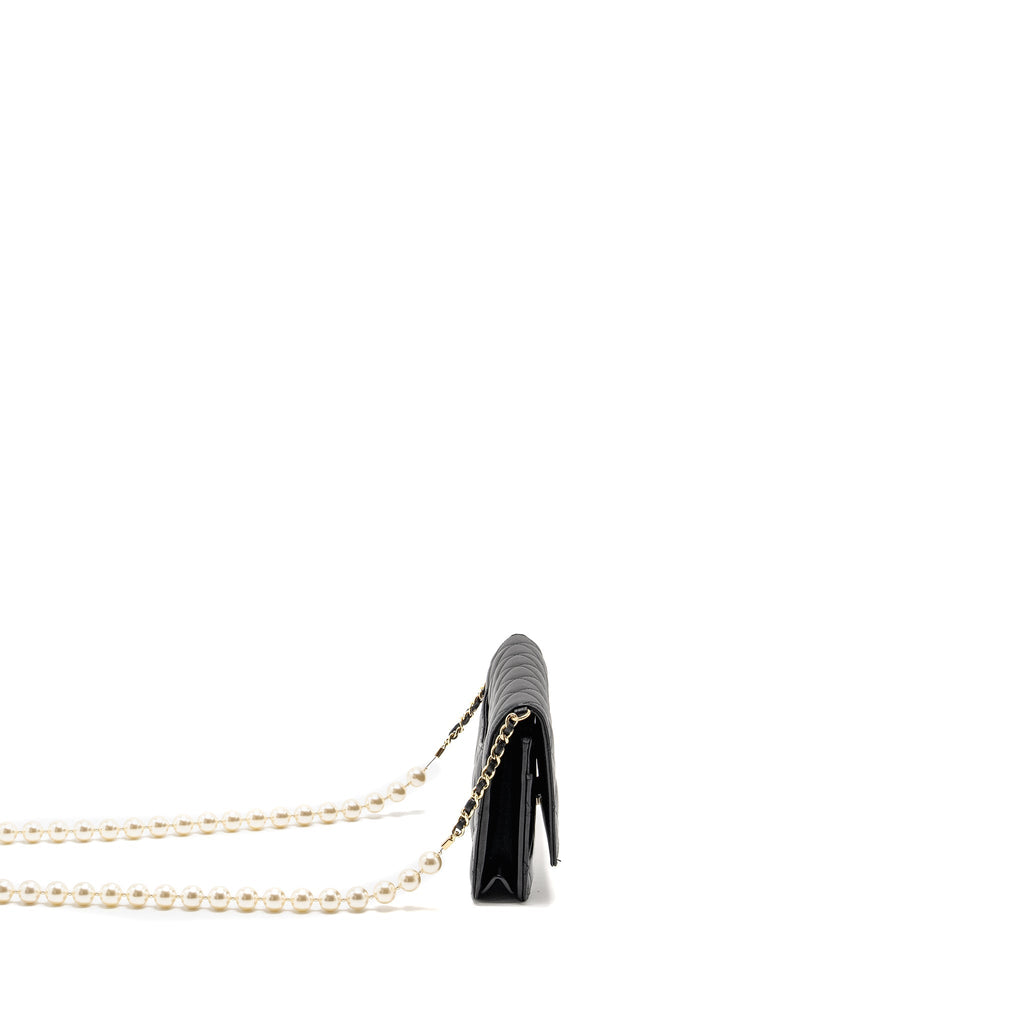 Chanel Wallet On Chain with Pearl Chain Lambskin Black L (Microchip)