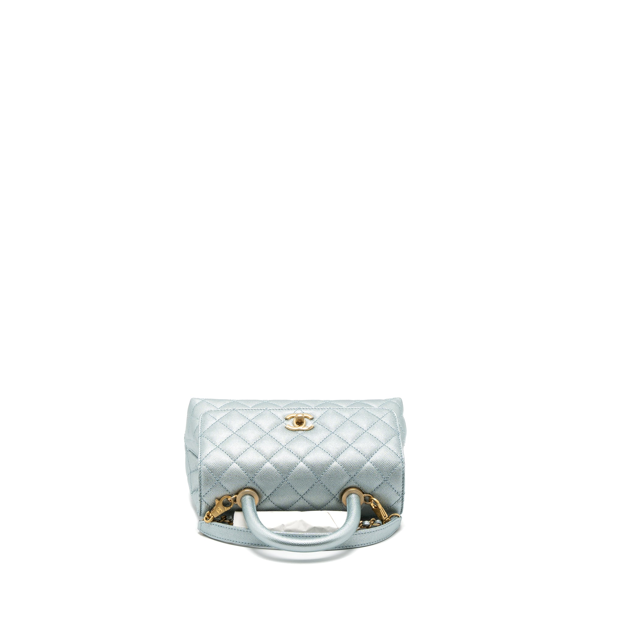 Chanel Small Coco Handle Caviar Metallic Light Blue Brushed  (Microchip)
