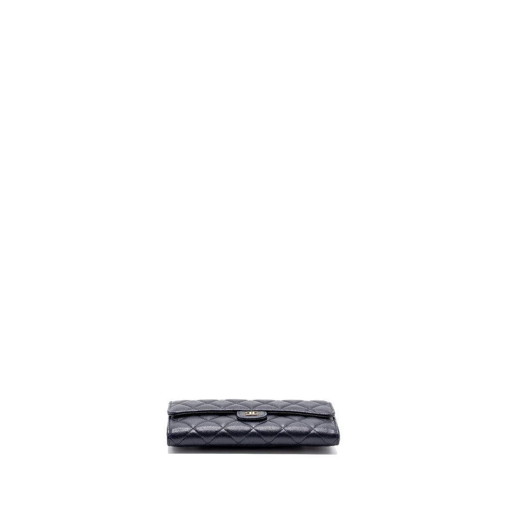 Chanel Classic Long Flap Wallet Caviar Navy L