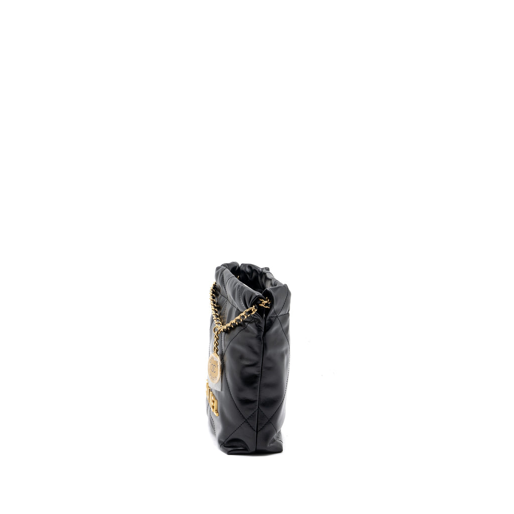 Chanel Mini 22 Bag Shiny Calfskin Black  (microchip)