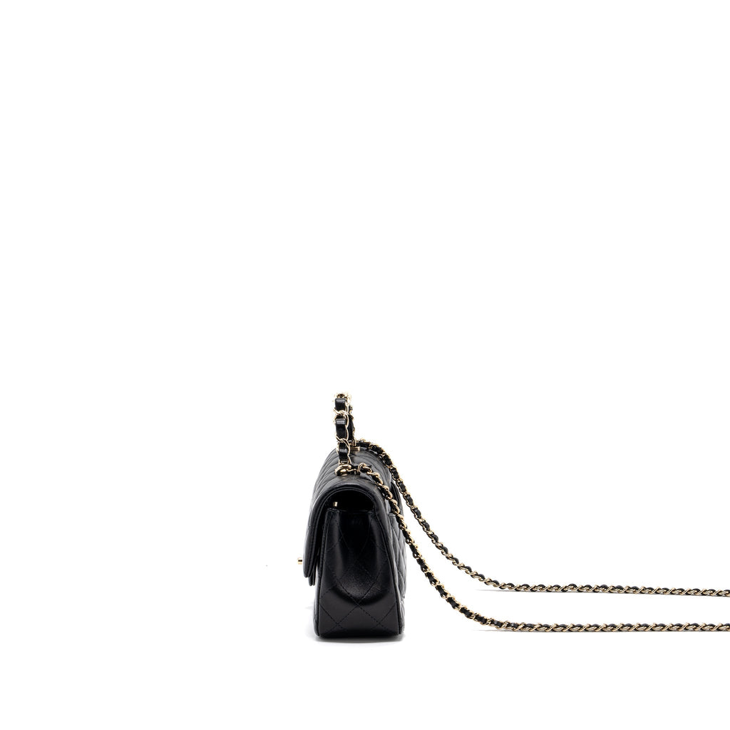 Chanel 23K Leather Chain Top Handle Mini Rectangular Flap Bag Lambskin Black L (microchip)