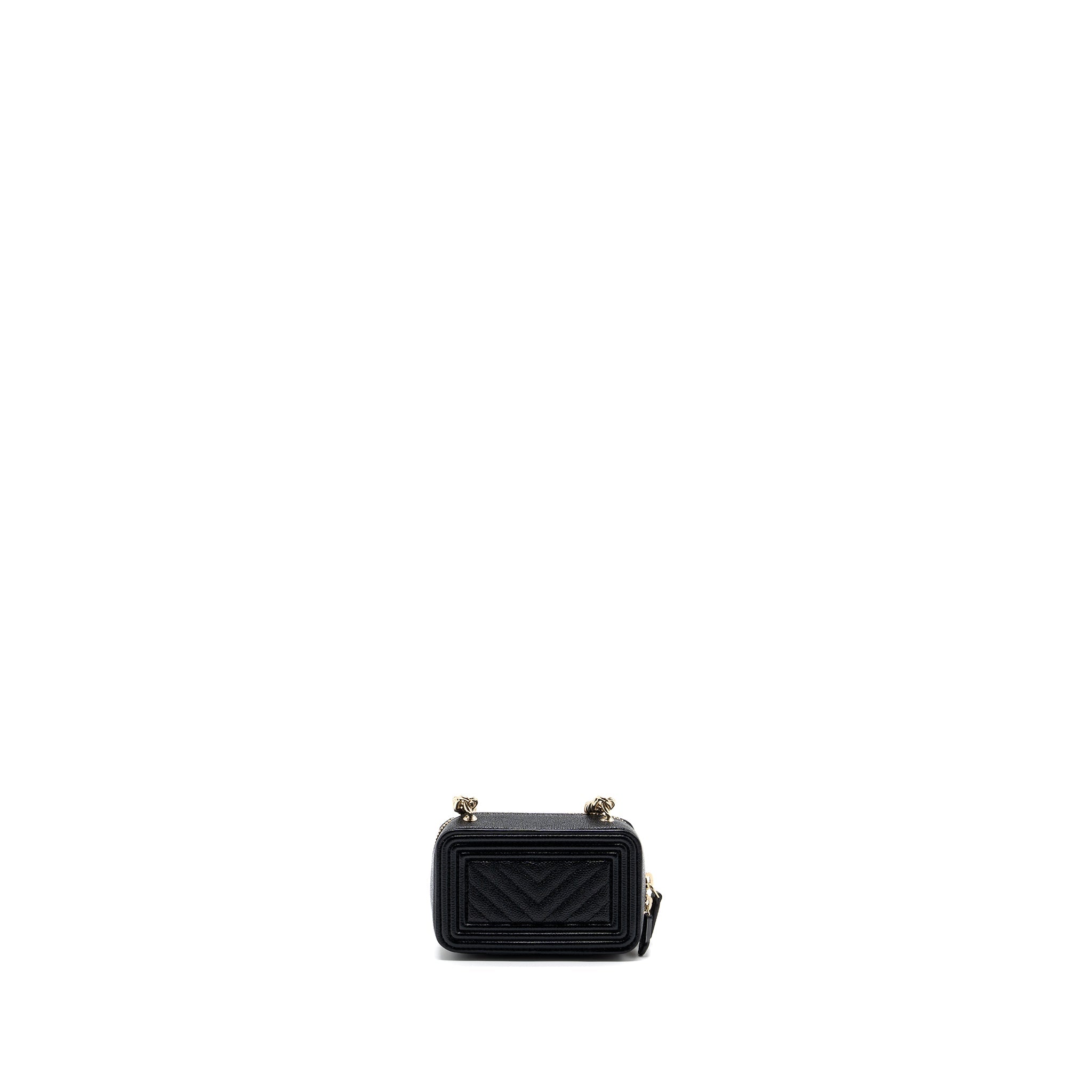 Chanel boy zipper card holder with chain caviar black L