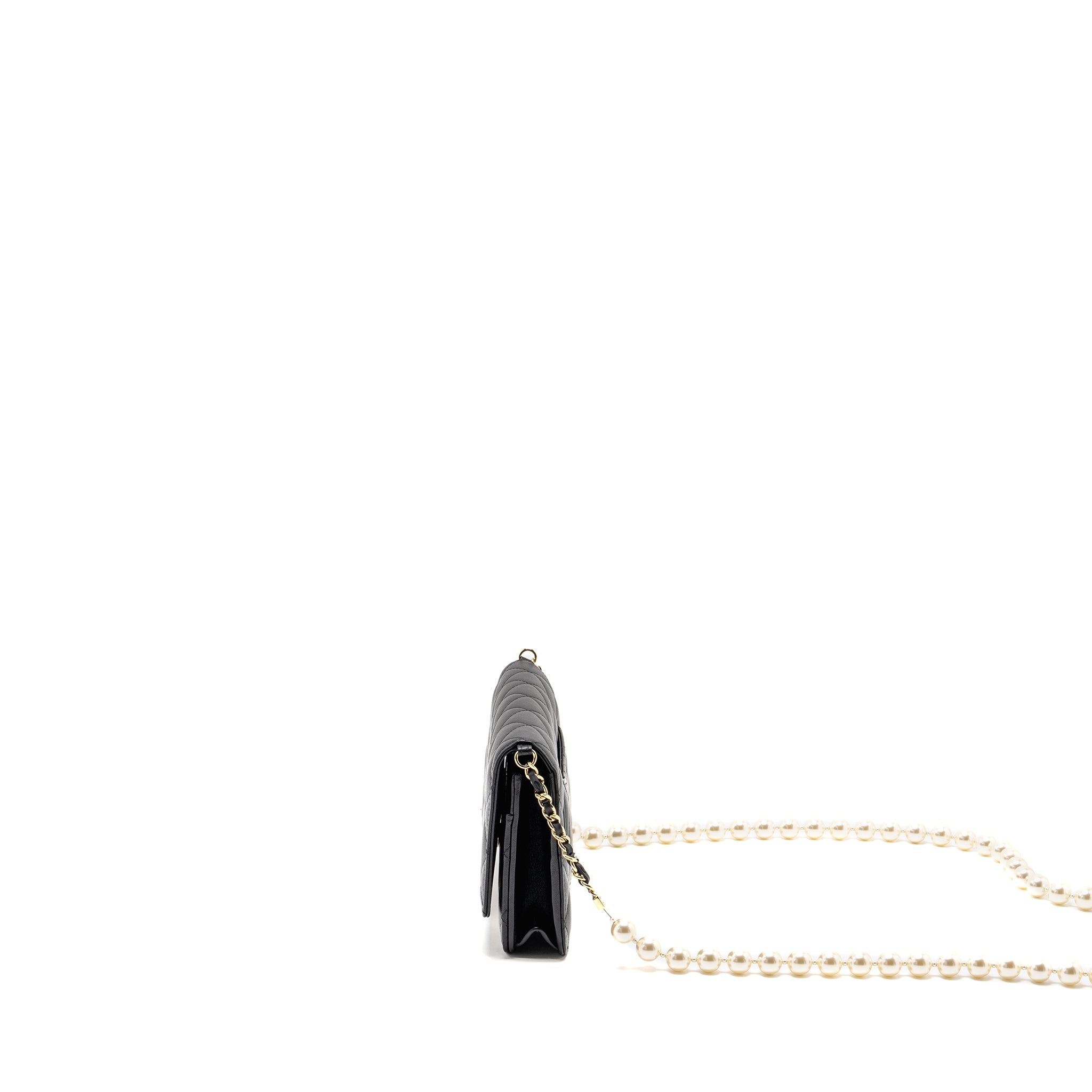 Chanel Wallet On Chain with Pearl Chain Lambskin Black L (Microchip)