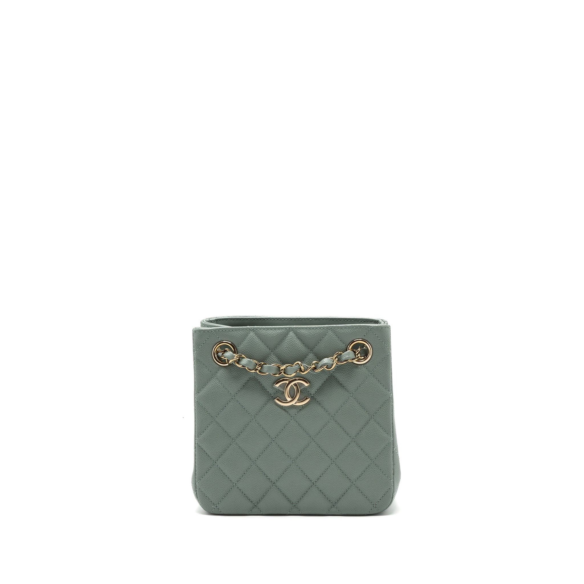 Chanel 23C mini bucket tote bag caviar light grey L (microchip)