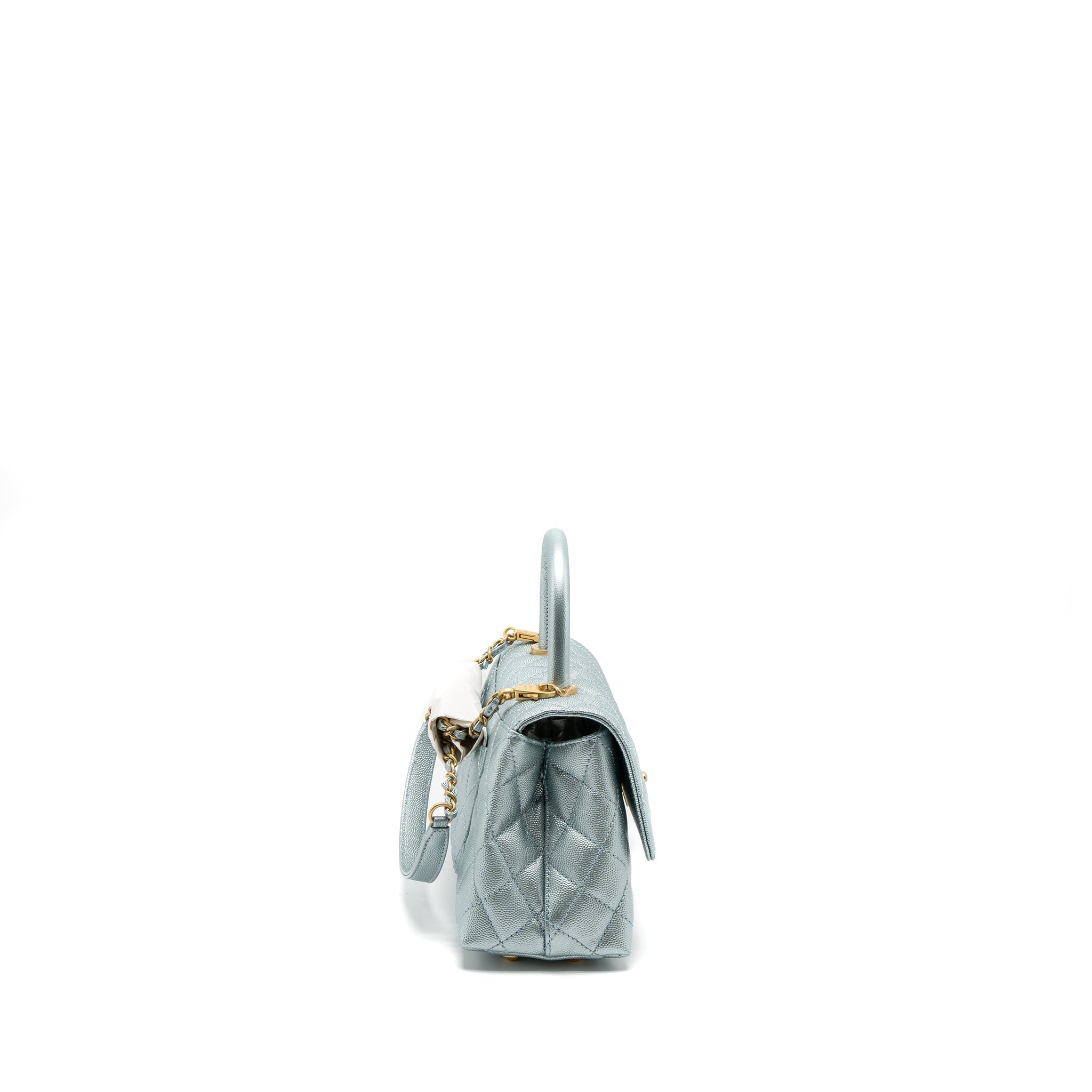 Chanel Small Coco Handle Caviar Metallic Light Blue Brushed  (Microchip)