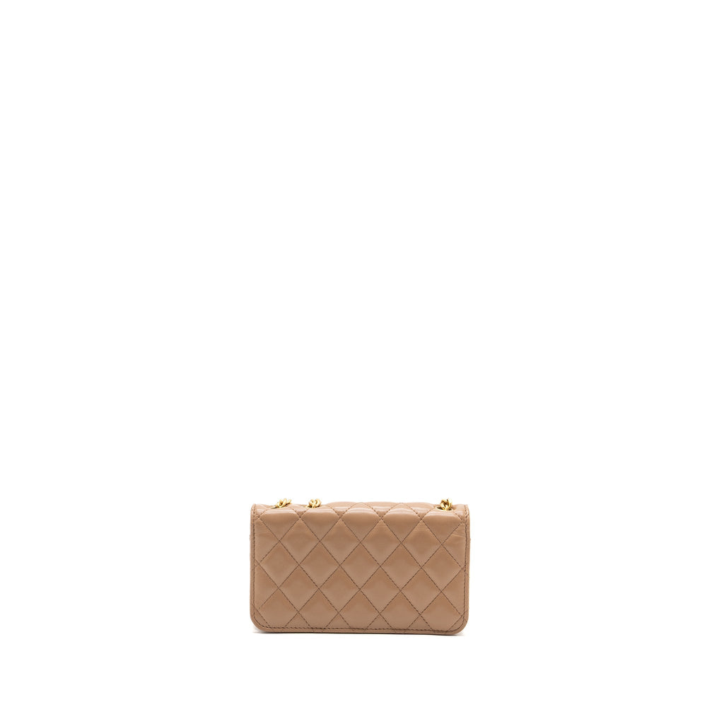 Chanel 22K gold pillar mini flap bag lambskin dark beige  (Microchip)