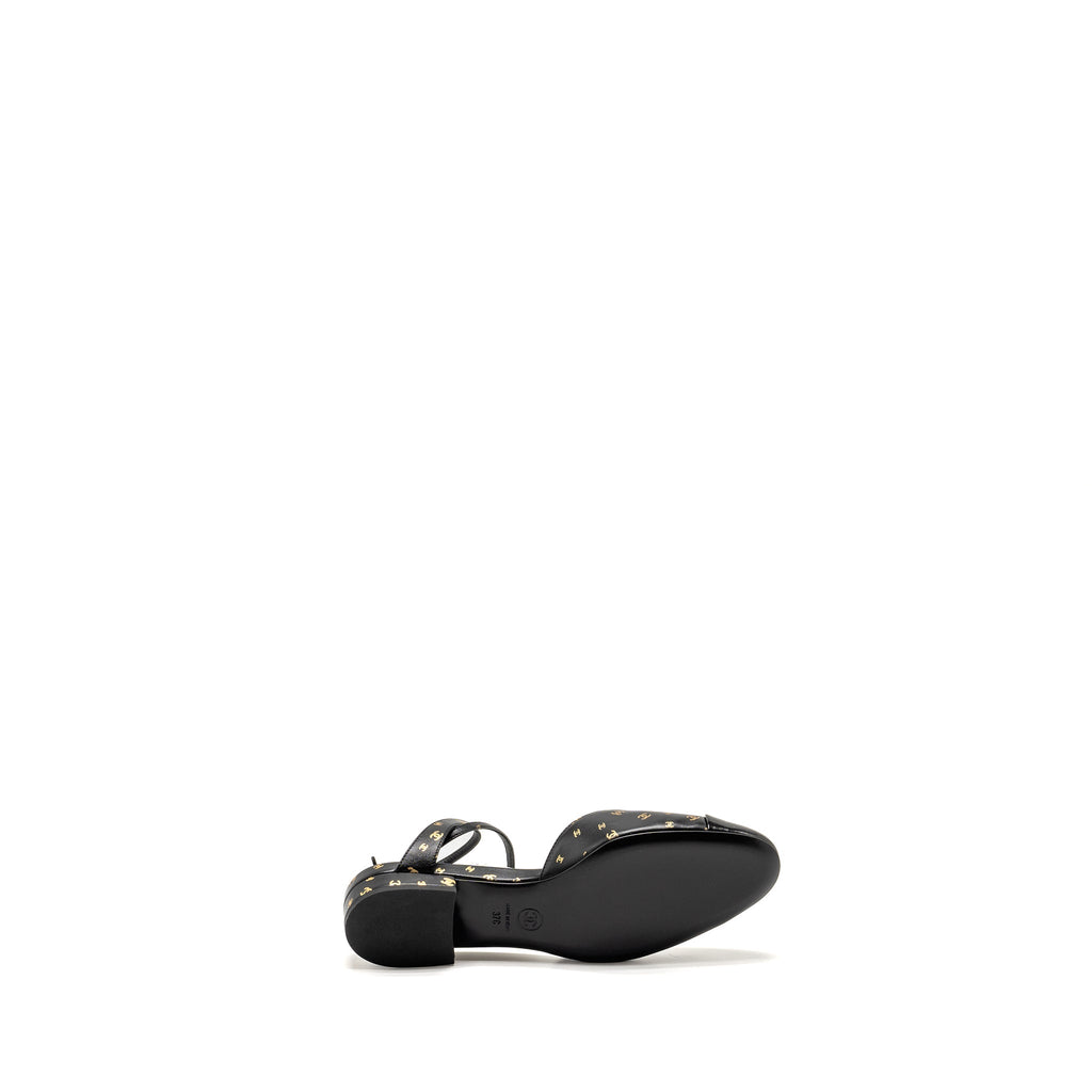 Chanel Size 37 CC Logo Print Slingbacks Lambskin/Patent Calfskin Black/Gold