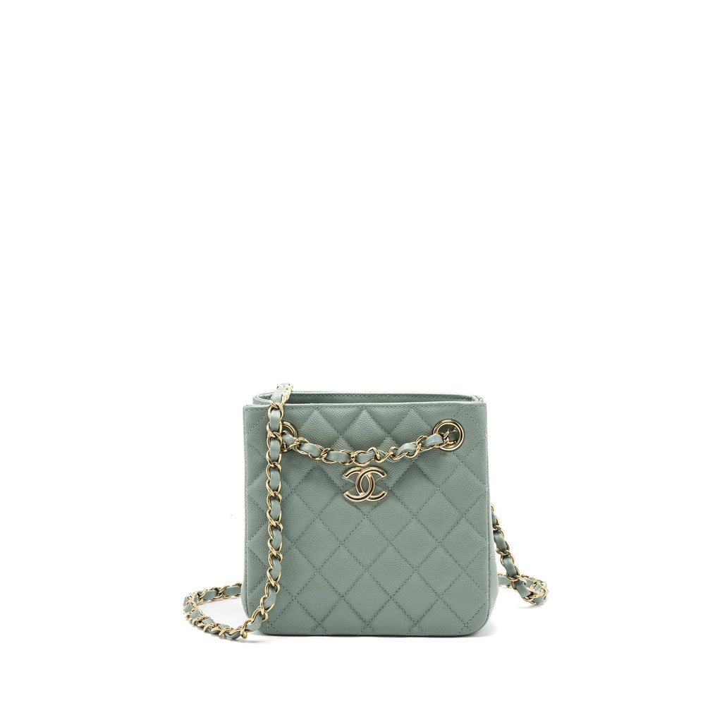 Chanel 23C mini bucket tote bag caviar light grey L (microchip)