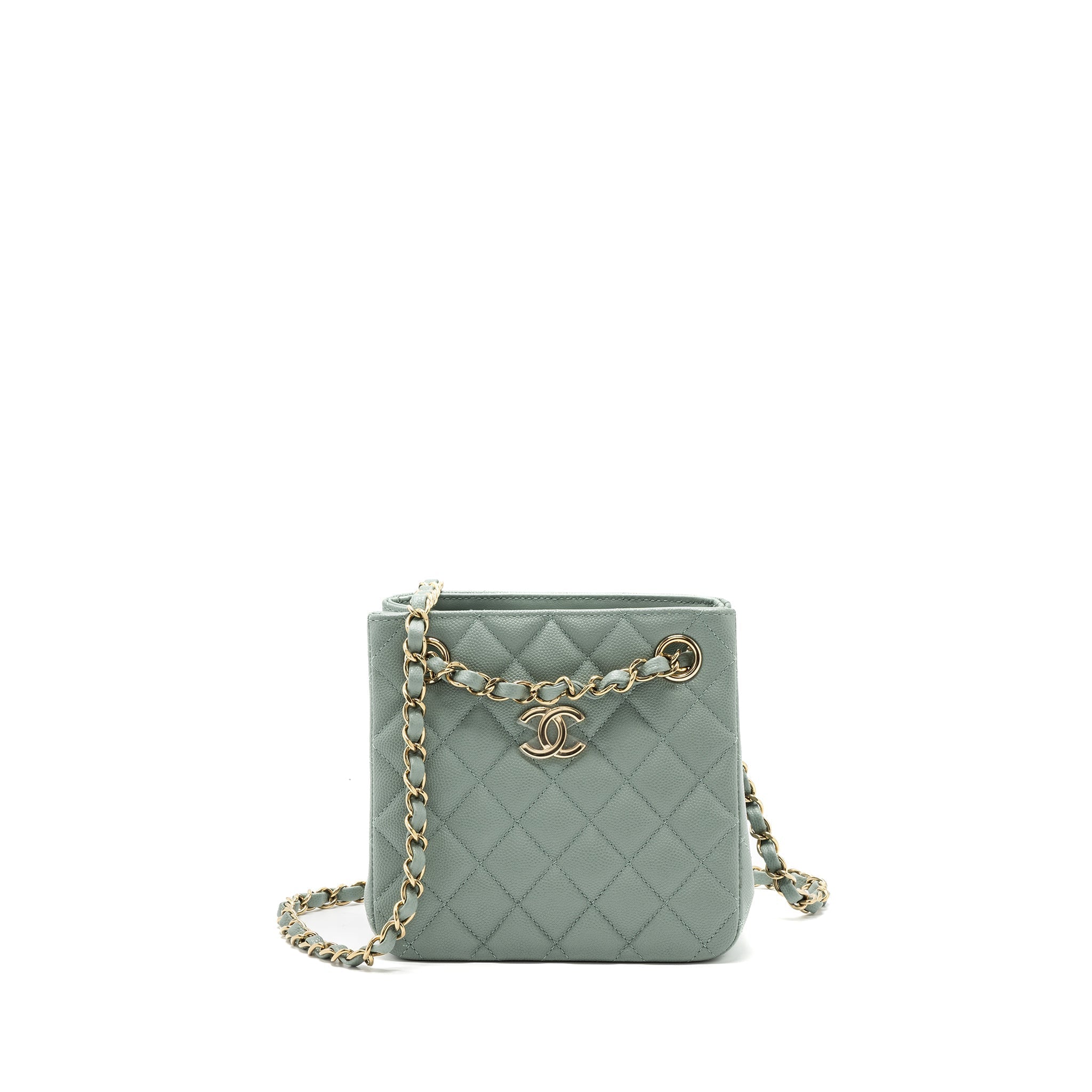 Chanel 23C mini bucket tote bag caviar light grey L (microchip)