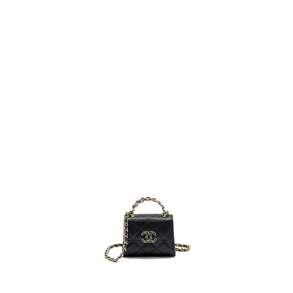 Chanel Mini Top Handle Flap Bag Caviar Black L (Microchip)