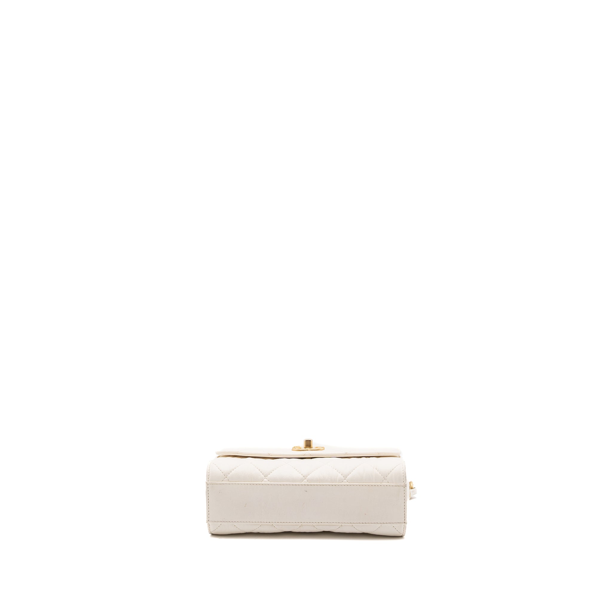 Chanel Top Handle Flap Bag Lambskin White Brush