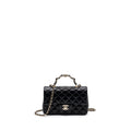 Chanel 23K Leather Chain Top Handle Mini Rectangular Flap Bag Lambskin Black L (microchip)