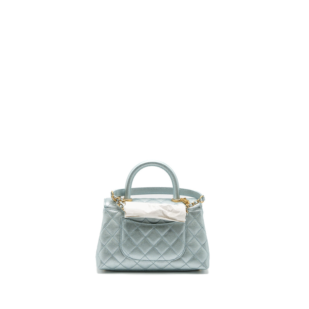 Chanel Small Coco Handle Caviar Metallic Light Blue Brushed  (Microchip)
