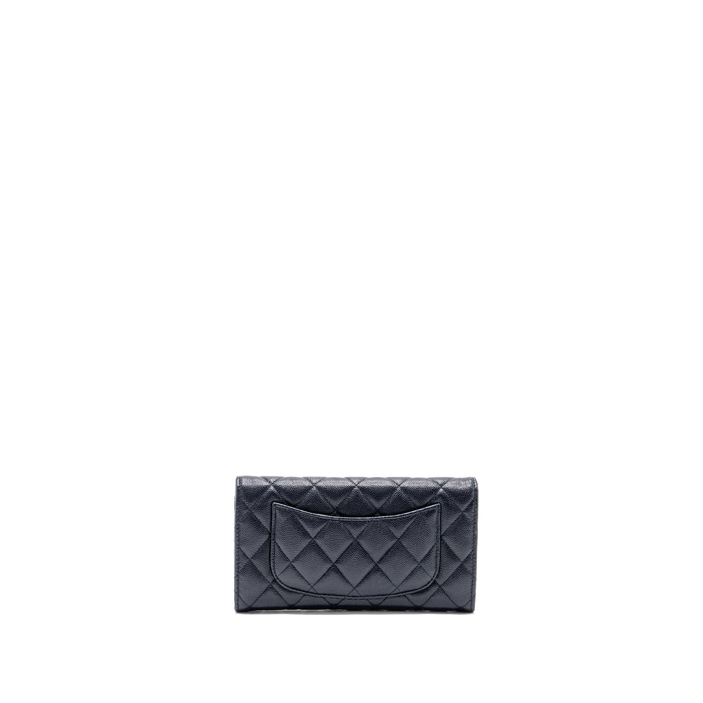 Chanel Classic Long Flap Wallet Caviar Navy L