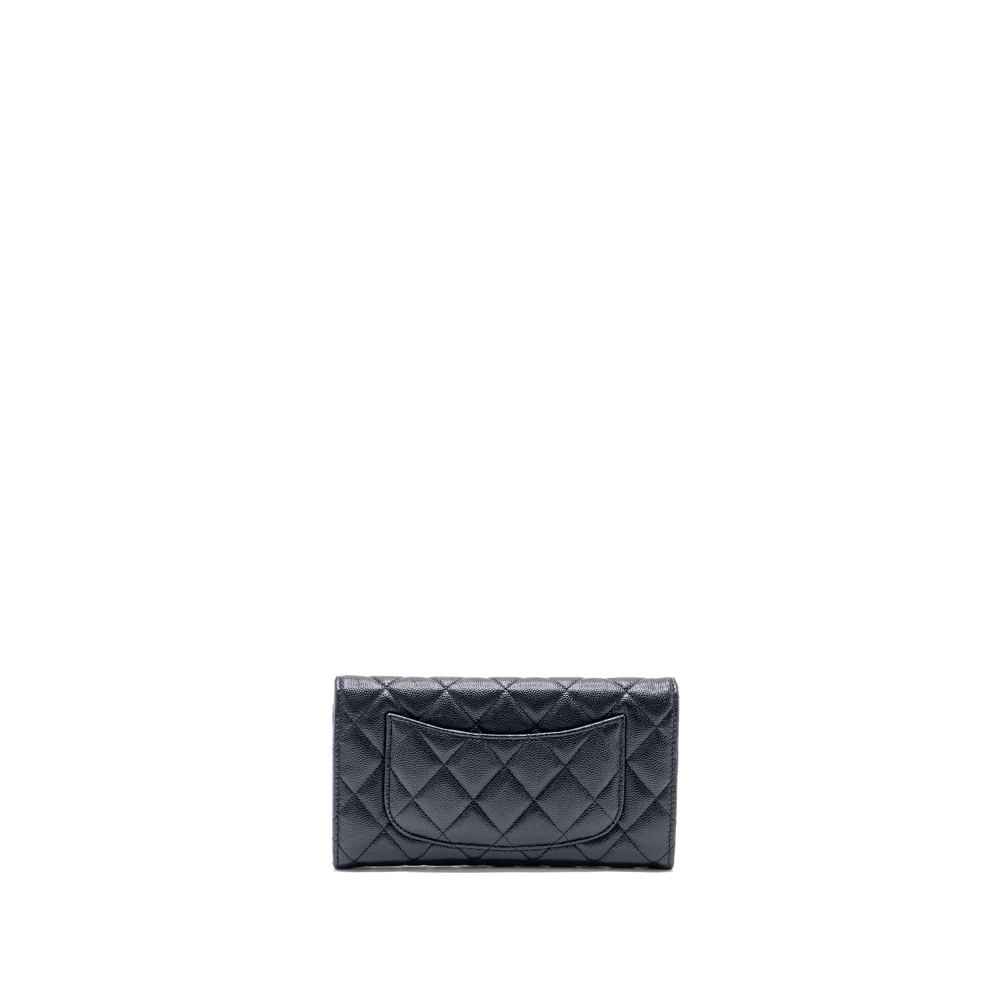 Chanel Classic Long Flap Wallet Caviar Navy L