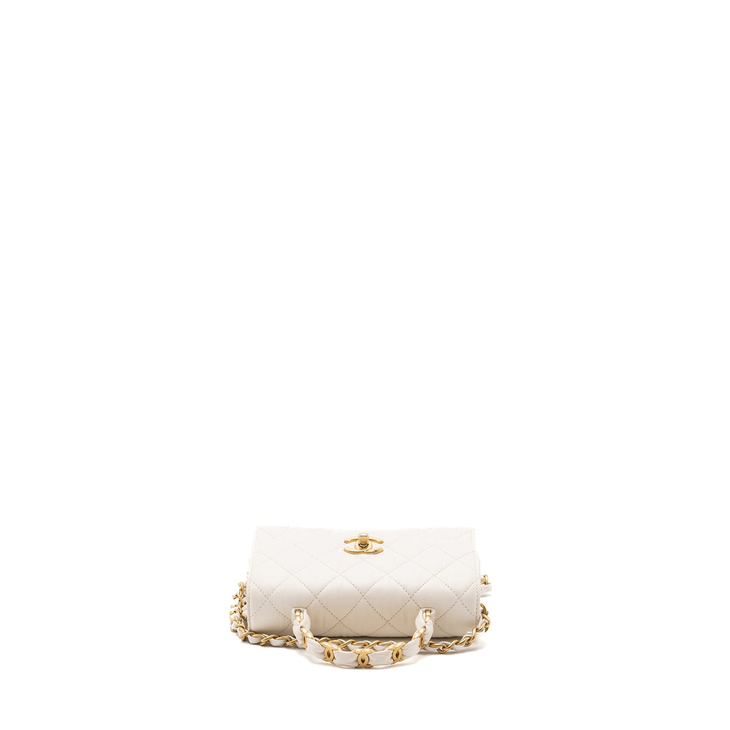 Chanel Top Handle Flap Bag Lambskin White Brush