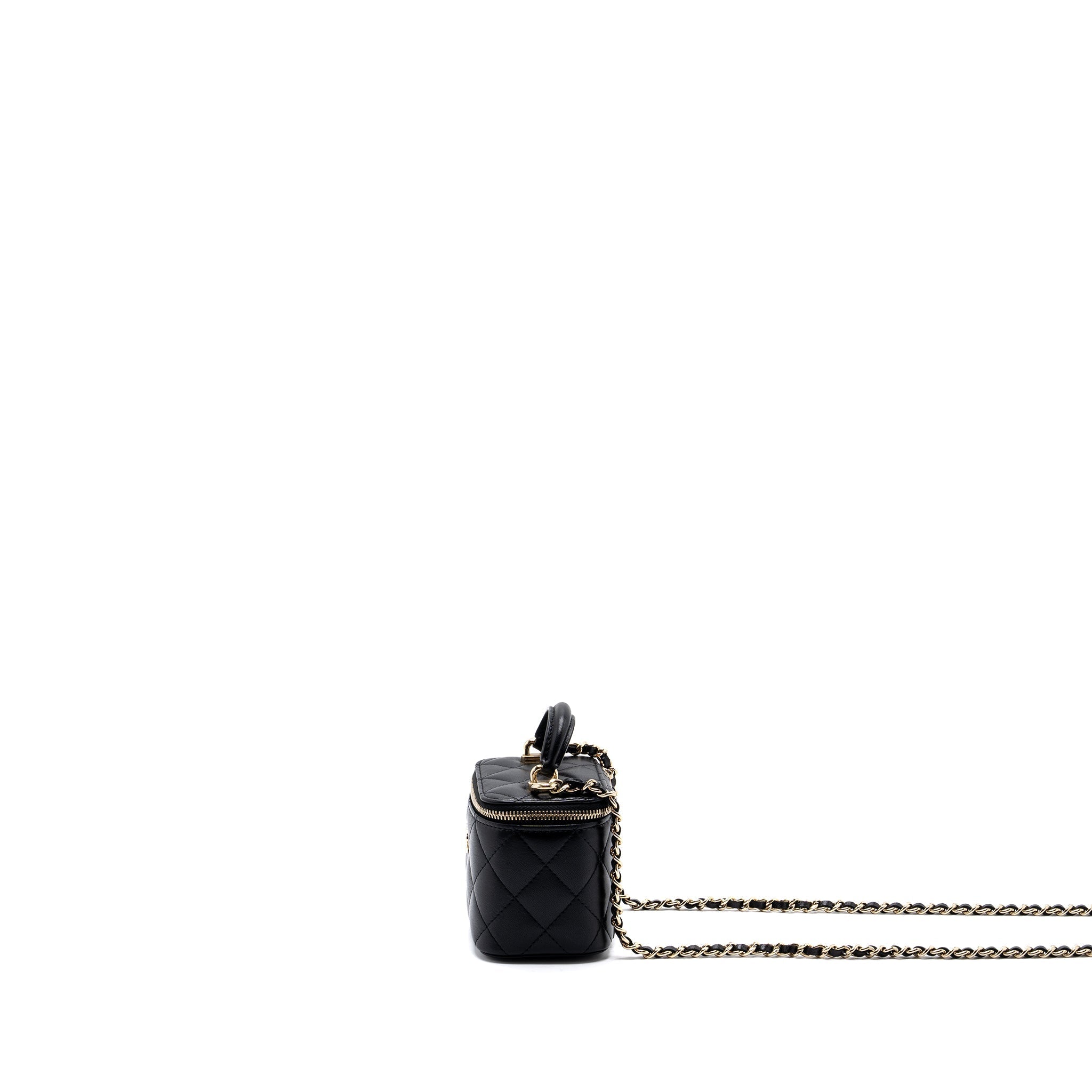 Chanel Top Handle Mini Vanity Case with chains Lambskin Black L