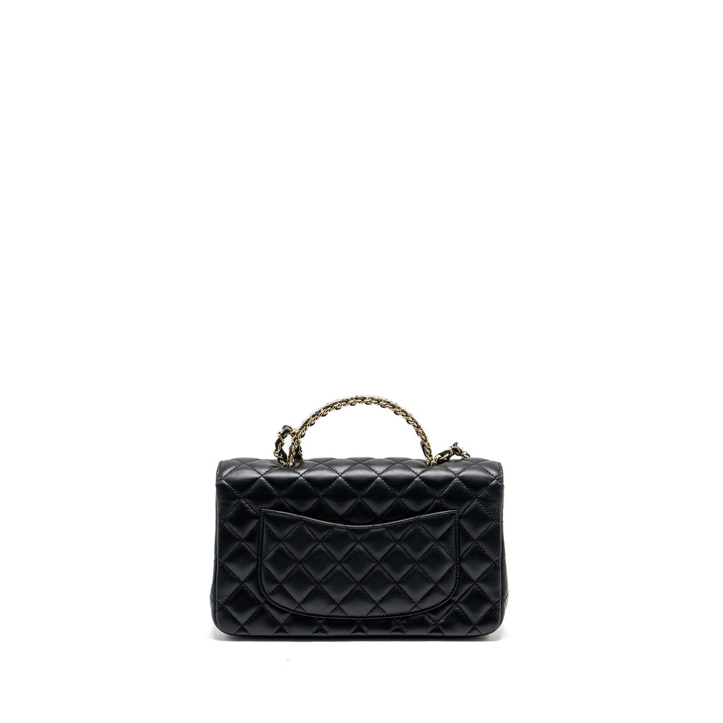 Chanel Crystal Detailed Top Handle Flap Bag Lambskin Black  (Microchip)